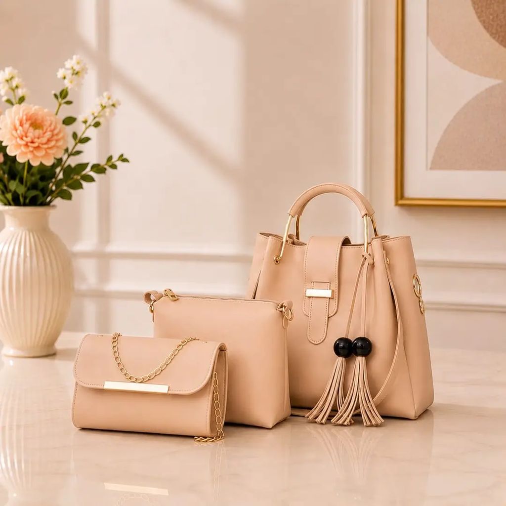 Women's Leather Plain Hand Bag Set
